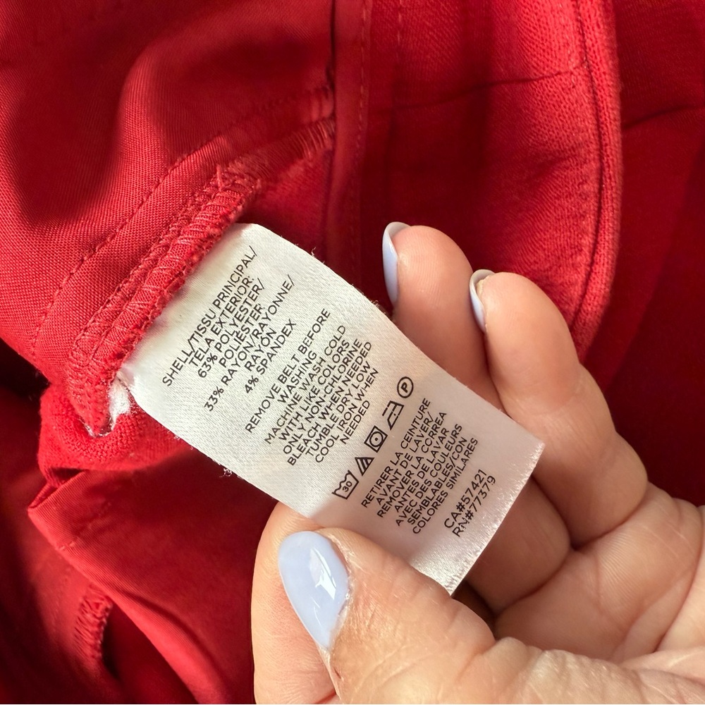 Ann Taylor Red High-Waisted Trousers with Cloth Belt Ankle Length - Picture 9 of 9